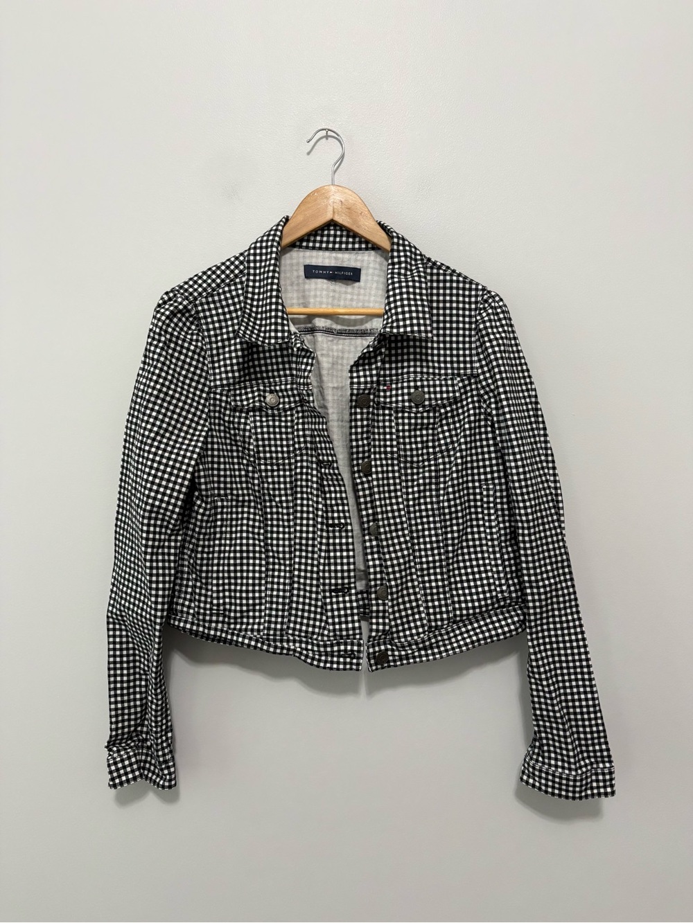 Tommy Hilfiger Cotton Blend Preppy Chic Farmgirl Black & White Gingham Jacket